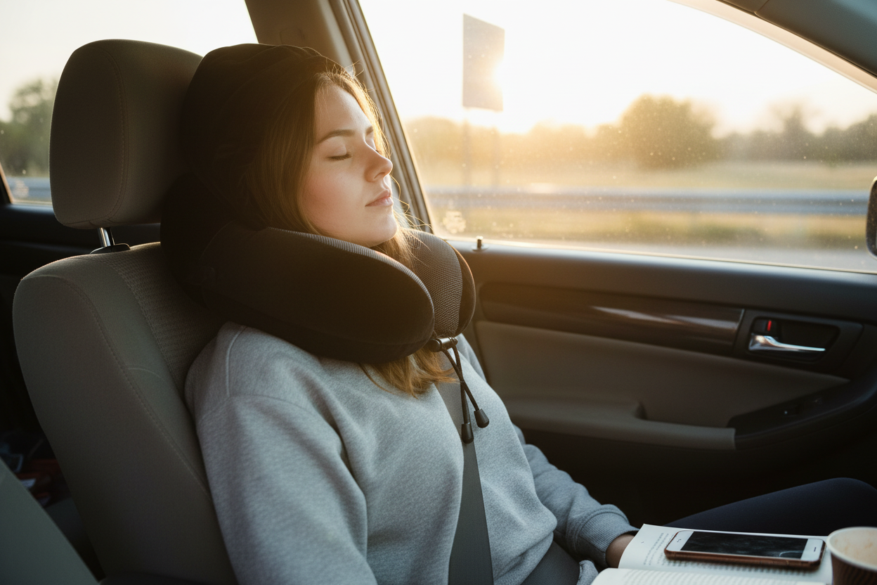 Femme en voiture avec pillow Pure Black
