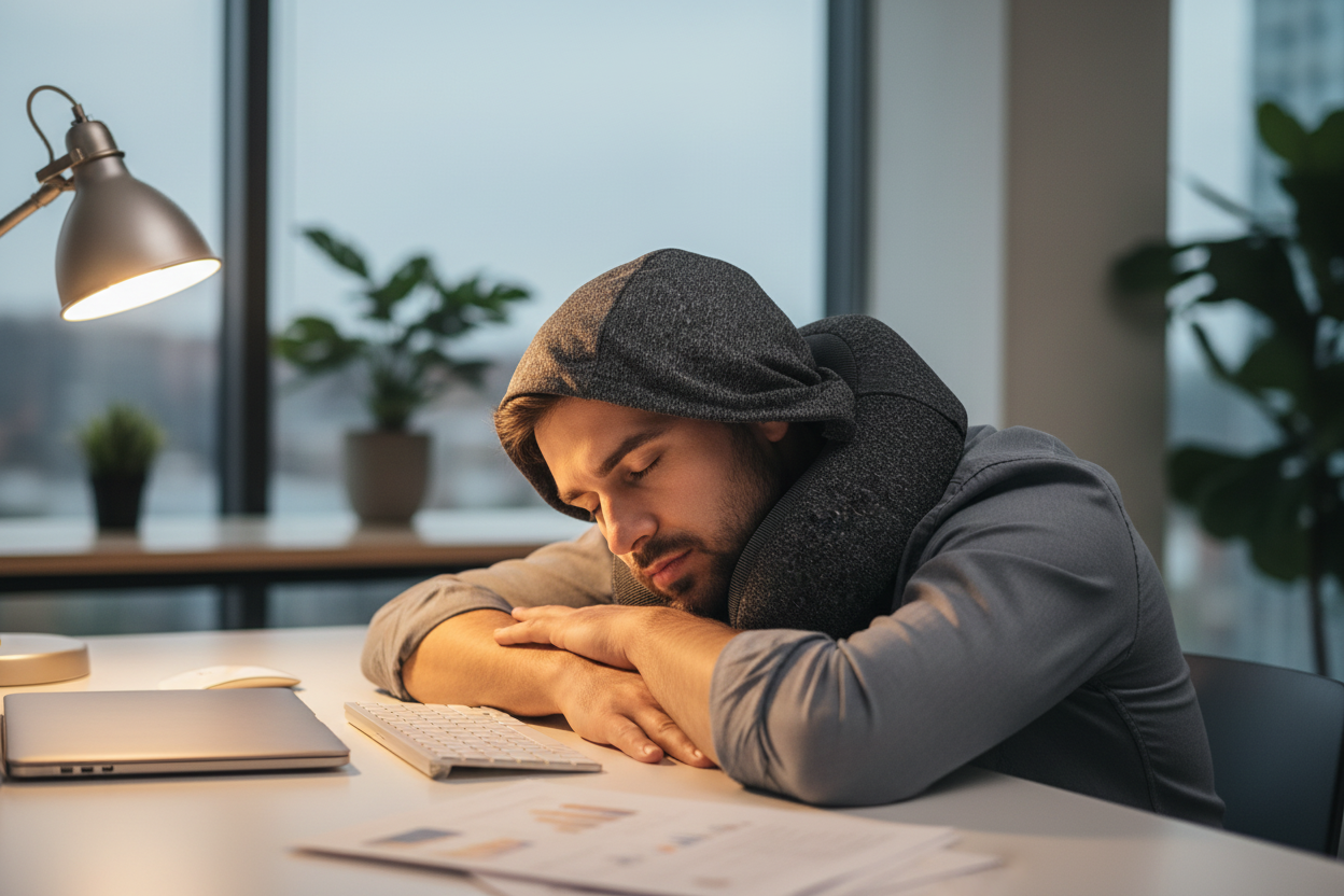 Homme au bureau avec pillow Snow Black