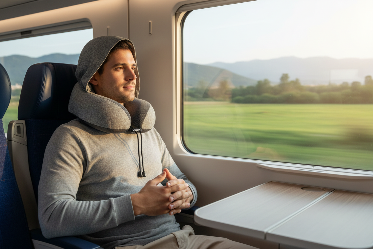 Homme en train avec pillow Cotton Gray